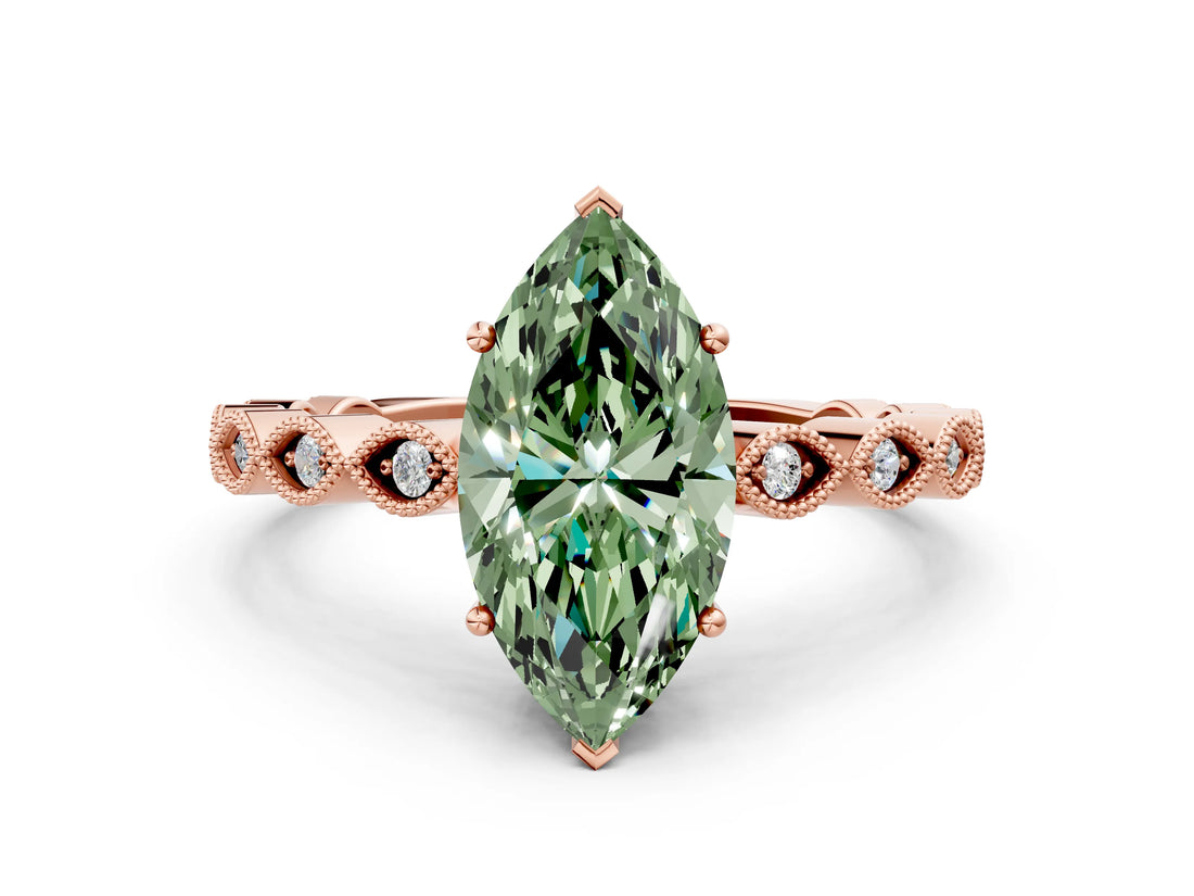 Rose gold Fancy Green Marquise Cut Solitaire Diamond Ring with Infinity Twist Band and Four-Prong Setting_24