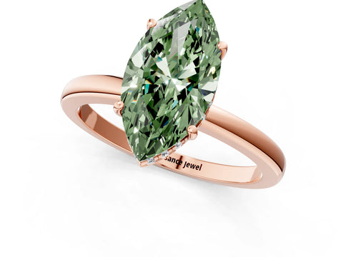 Rose gold Fancy Green Marquise Cut Solitaire Diamond Ring with Prong Setting and Plain Band_1