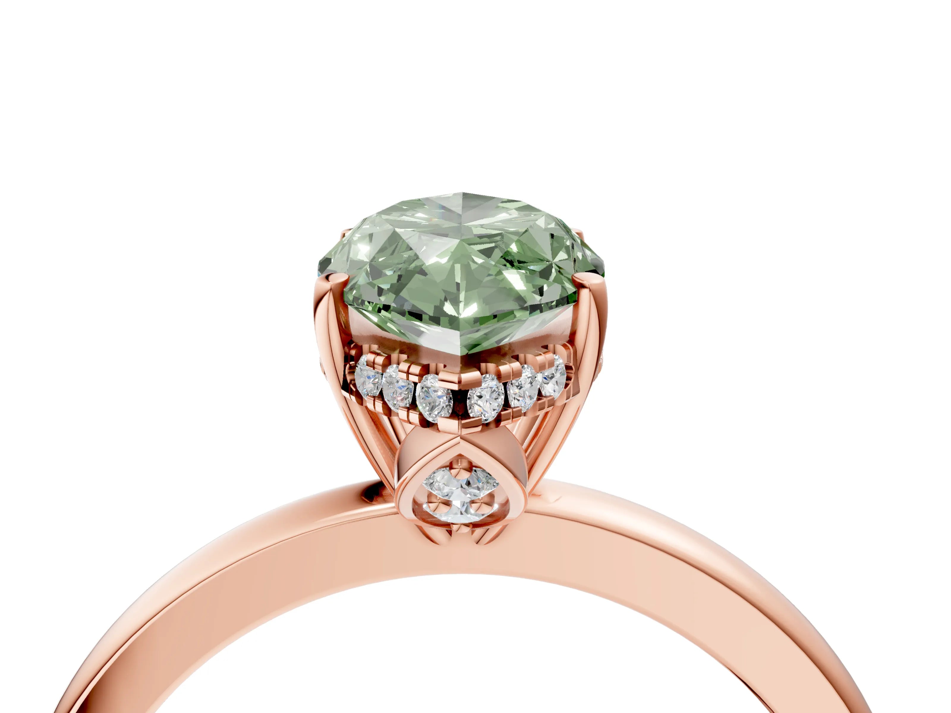 Rose gold Fancy Green Marquise Cut Solitaire Diamond Ring with Prong Setting and Plain Band_4