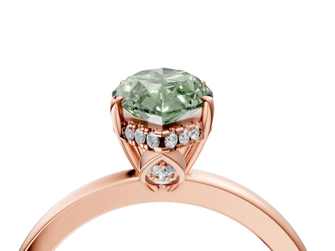 Rose gold Fancy Green Marquise Cut Solitaire Diamond Ring with Prong Setting and Plain Band_4
