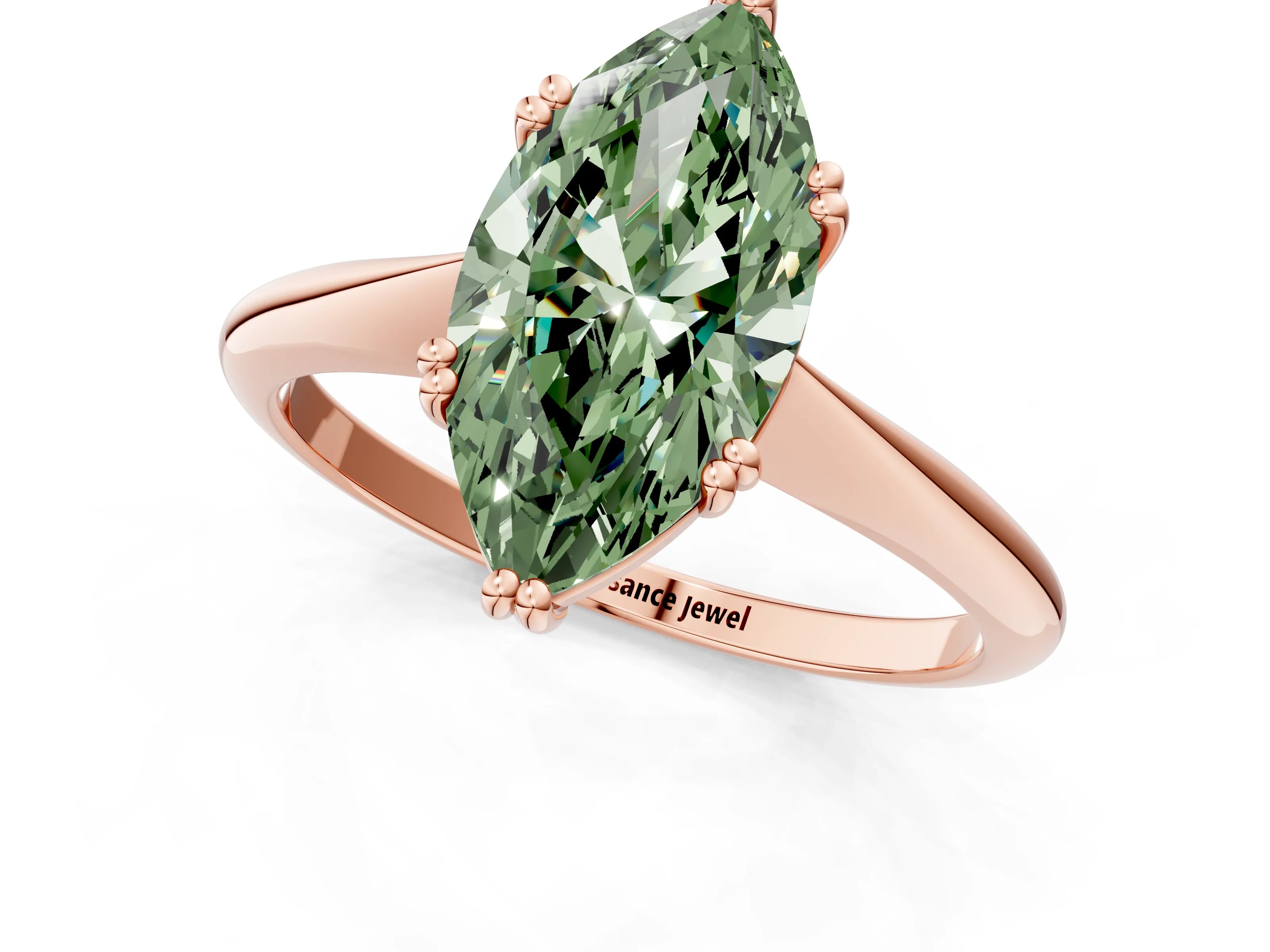 Rose gold Fancy Green Marquise Cut Solitaire Diamond Ring with Six-Prong Setting and Classic Band_1