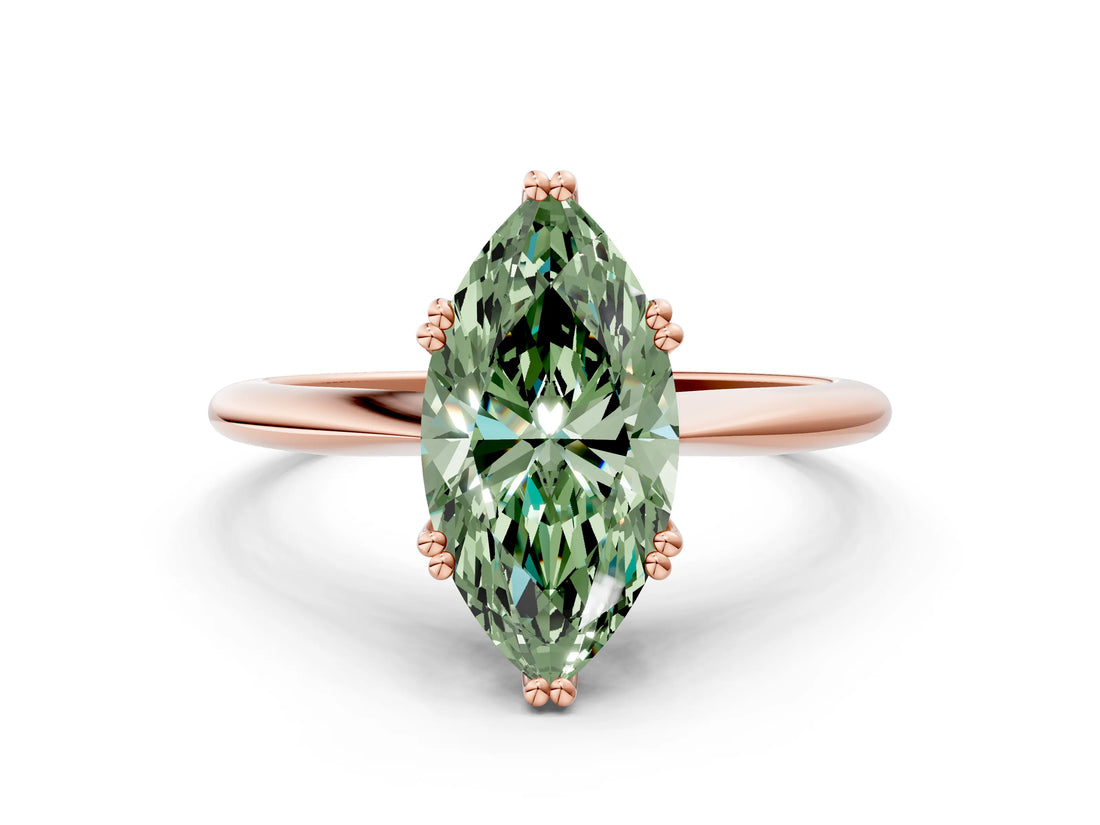 Rose gold Fancy Green Marquise Cut Solitaire Diamond Ring with Six-Prong Setting and Classic Band_12