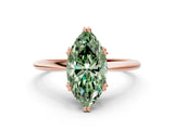 Rose gold Fancy Green Marquise Cut Solitaire Diamond Ring with Six-Prong Setting and Classic Band_12