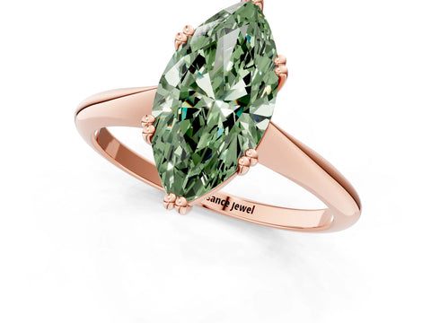 Rose gold Fancy Green Marquise Cut Solitaire Diamond Ring with Six-Prong Setting and Classic Band_1