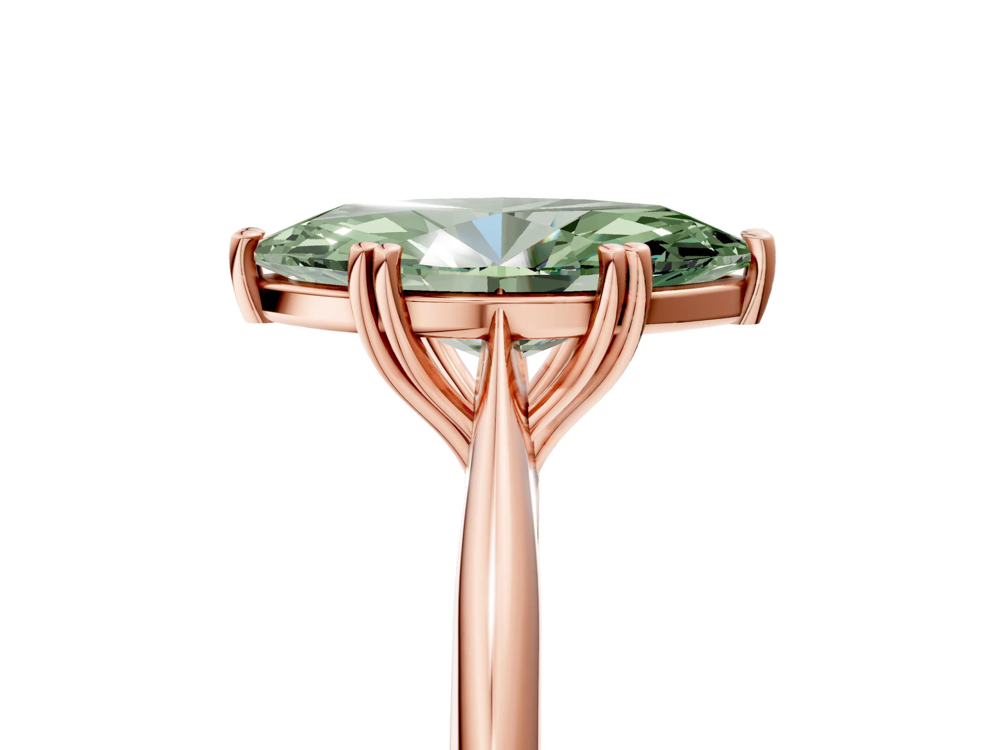 Rose gold Fancy Green Marquise Cut Solitaire Diamond Ring with Six-Prong Setting and Classic Band_5