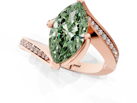 Rose gold Fancy Green Marquise Cut Solitaire Diamond Twist Band with Pavé Setting and Four-Prong Setting_1