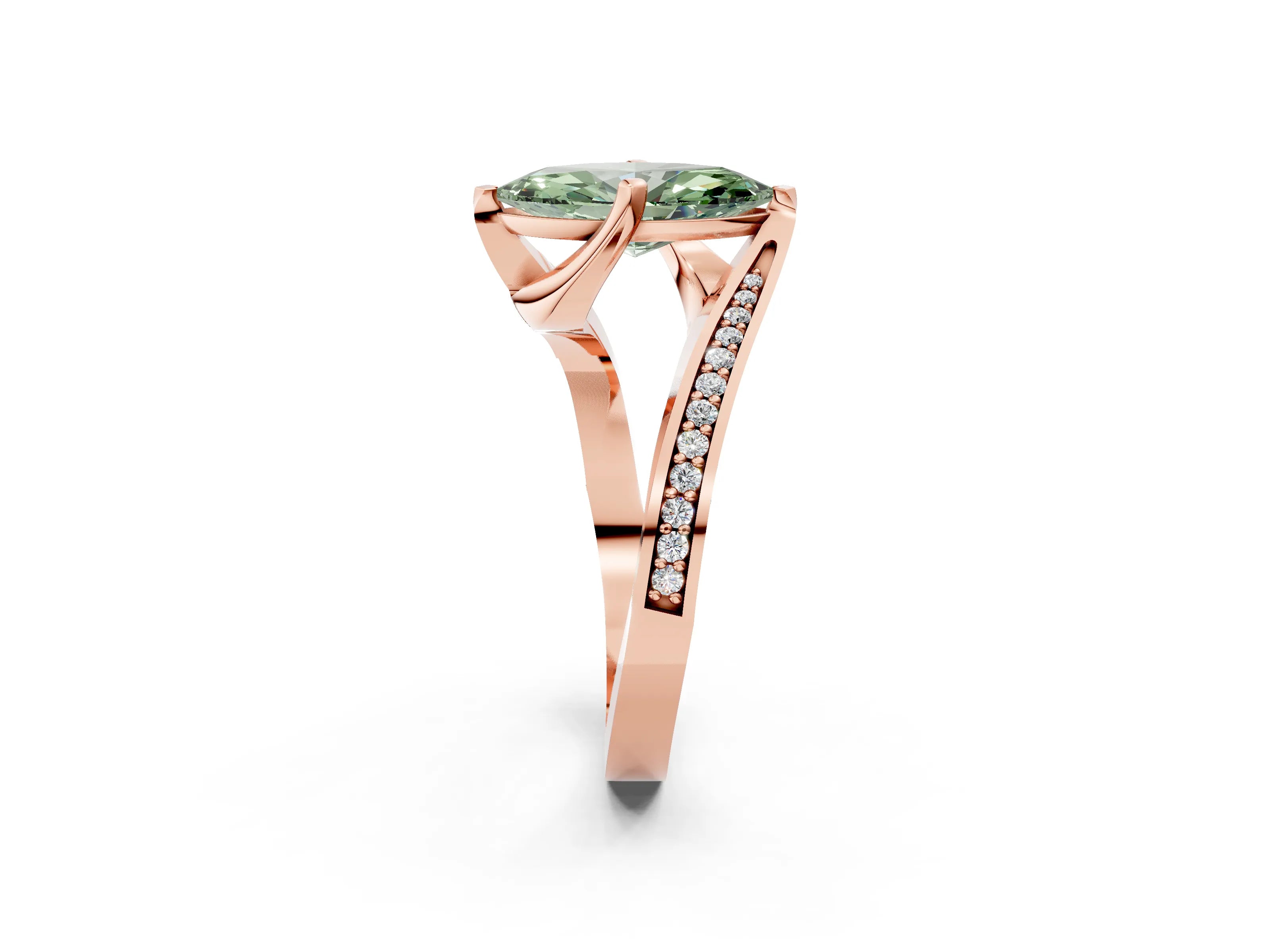 Rose gold Fancy Green Marquise Cut Solitaire Diamond Twist Band with Pavé Setting and Four-Prong Setting_2
