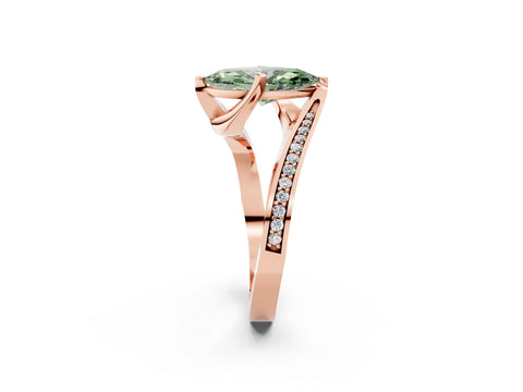 Rose gold Fancy Green Marquise Cut Solitaire Diamond Twist Band with Pavé Setting and Four-Prong Setting_2