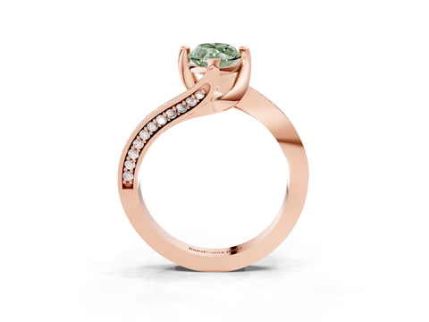 Rose gold Fancy Green Marquise Cut Solitaire Diamond Twist Band with Pavé Setting and Four-Prong Setting_3
