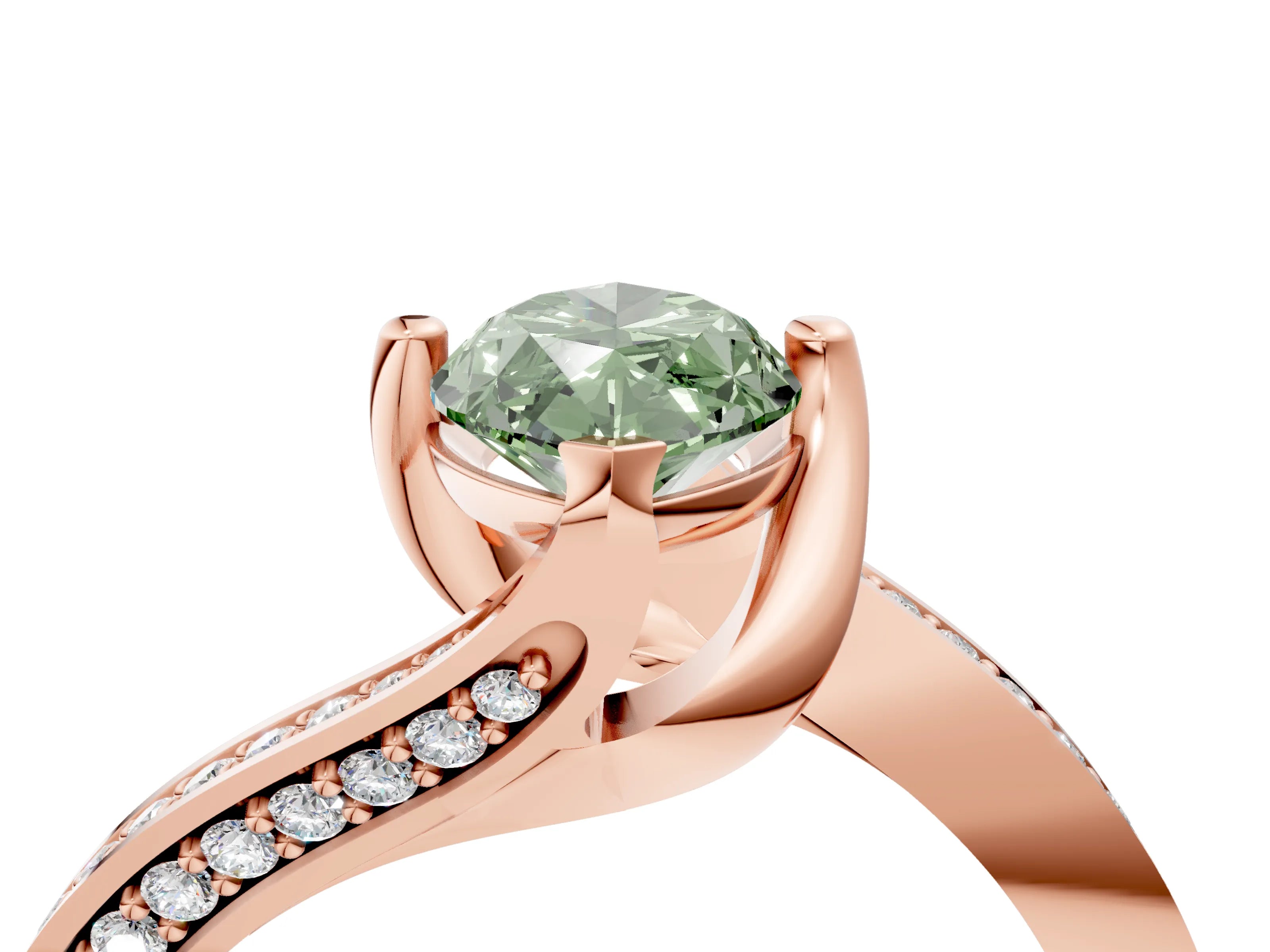 Rose gold Fancy Green Marquise Cut Solitaire Diamond Twist Band with Pavé Setting and Four-Prong Setting_4