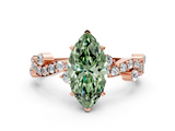Rose gold Fancy Green Marquise  Cut Solitaire Diamond Twisted Band with Pave Setting_59
