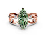 Rose gold Fancy Green Marquise  Cut Solitaire Diamond with Side Stones on Criss-Cross Band and Four-Prong Setting_3