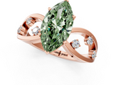 Rose gold Fancy Green Marquise  Cut Solitaire Diamond with Side Stones on Criss-Cross Band and Four-Prong Setting_4