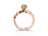 Rose gold Fancy Green Marquise  Cut Solitaire Diamond with Side Stones on Criss-Cross Band and Four-Prong Setting_6