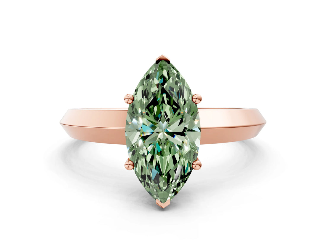 Rose gold Fancy Green Marquise  Cut Solitaire Engagement Ring with Flat Band and Four-Prong Setting 1