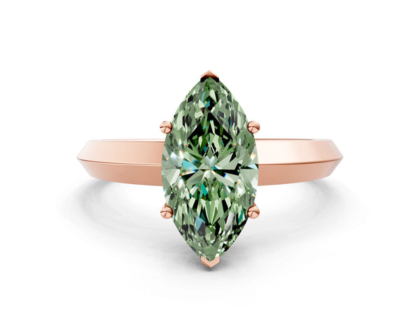 Rose gold Fancy Green Marquise  Cut Solitaire Engagement Ring with Flat Band and Four-Prong Setting
