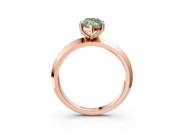Rose gold Fancy Green Marquise  Cut Solitaire Engagement Ring with Flat Band and Four-Prong Setting