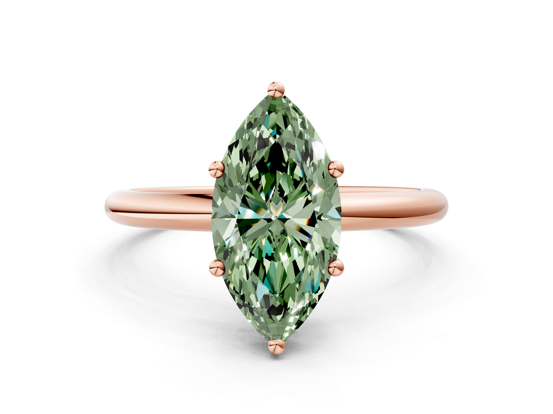 Rose gold Fancy Green Marquise  Cut Solitaire Engagement Ring with Four-Prong Setting and Classic Band_20