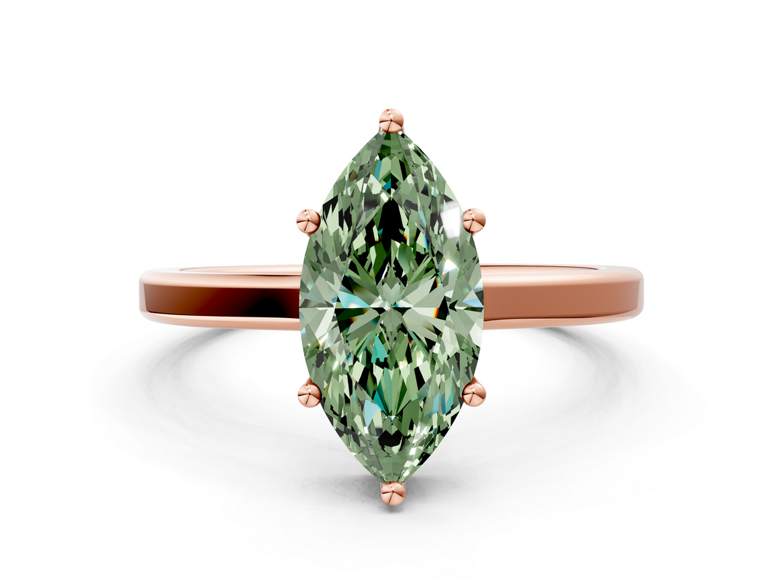 Rose gold Fancy Green Marquise  Cut Solitaire Engagement Ring with Four-Prong Setting on a Classic Band_49