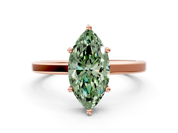 Rose gold Fancy Green Marquise  Cut Solitaire Engagement Ring with Four-Prong Setting on a Classic Band