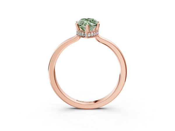 Rose gold Fancy Green Marquise  Cut Solitaire Engagement Ring with Four-Prong Setting on a Classic Band