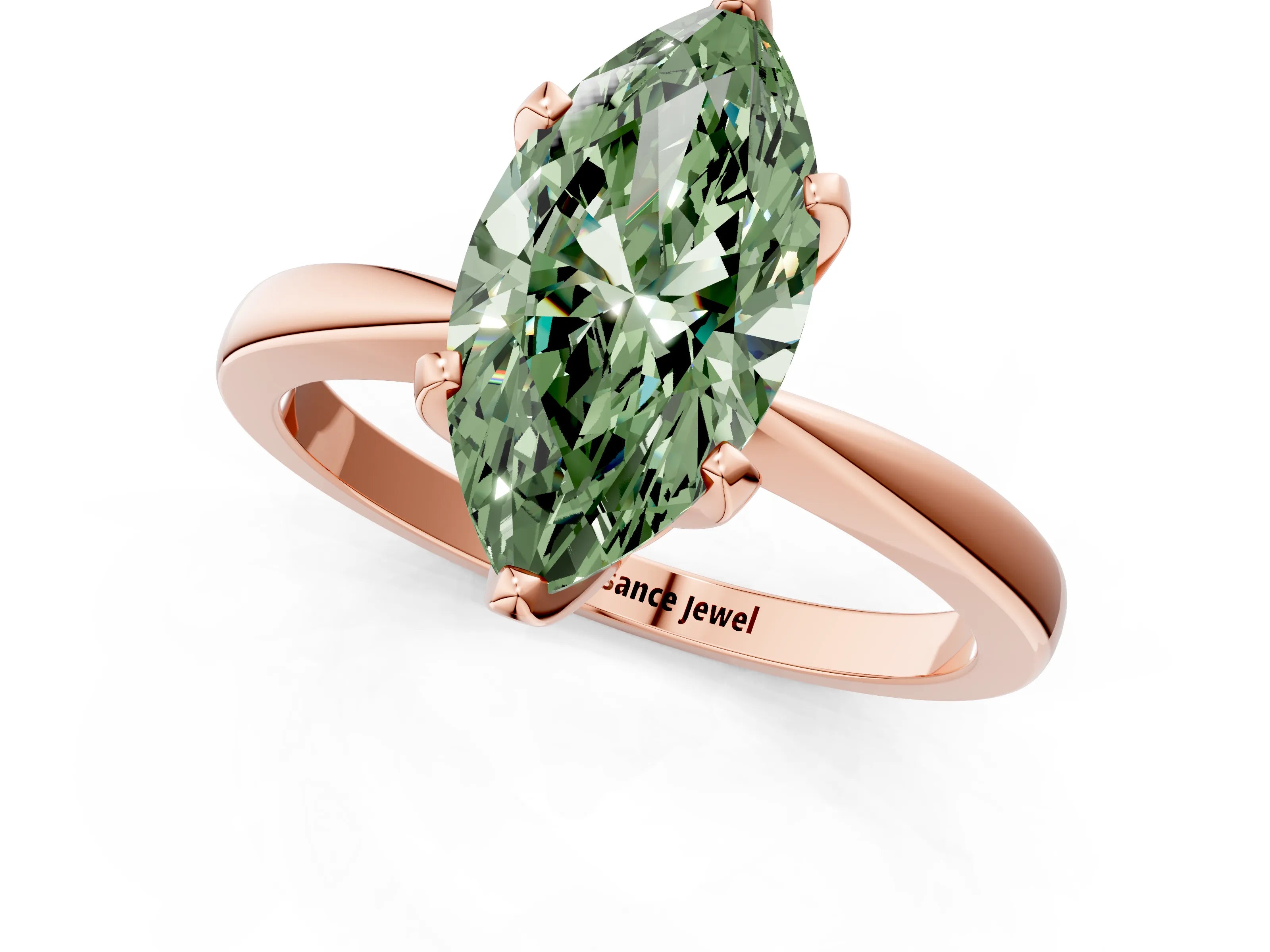 Rose gold Fancy Green Marquise Cut Solitaire Engagement Ring with Six-Prong Setting and Tapered Band_1