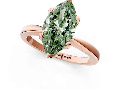 Rose gold Fancy Green Marquise Cut Solitaire Engagement Ring with Six-Prong Setting and Tapered Band_1