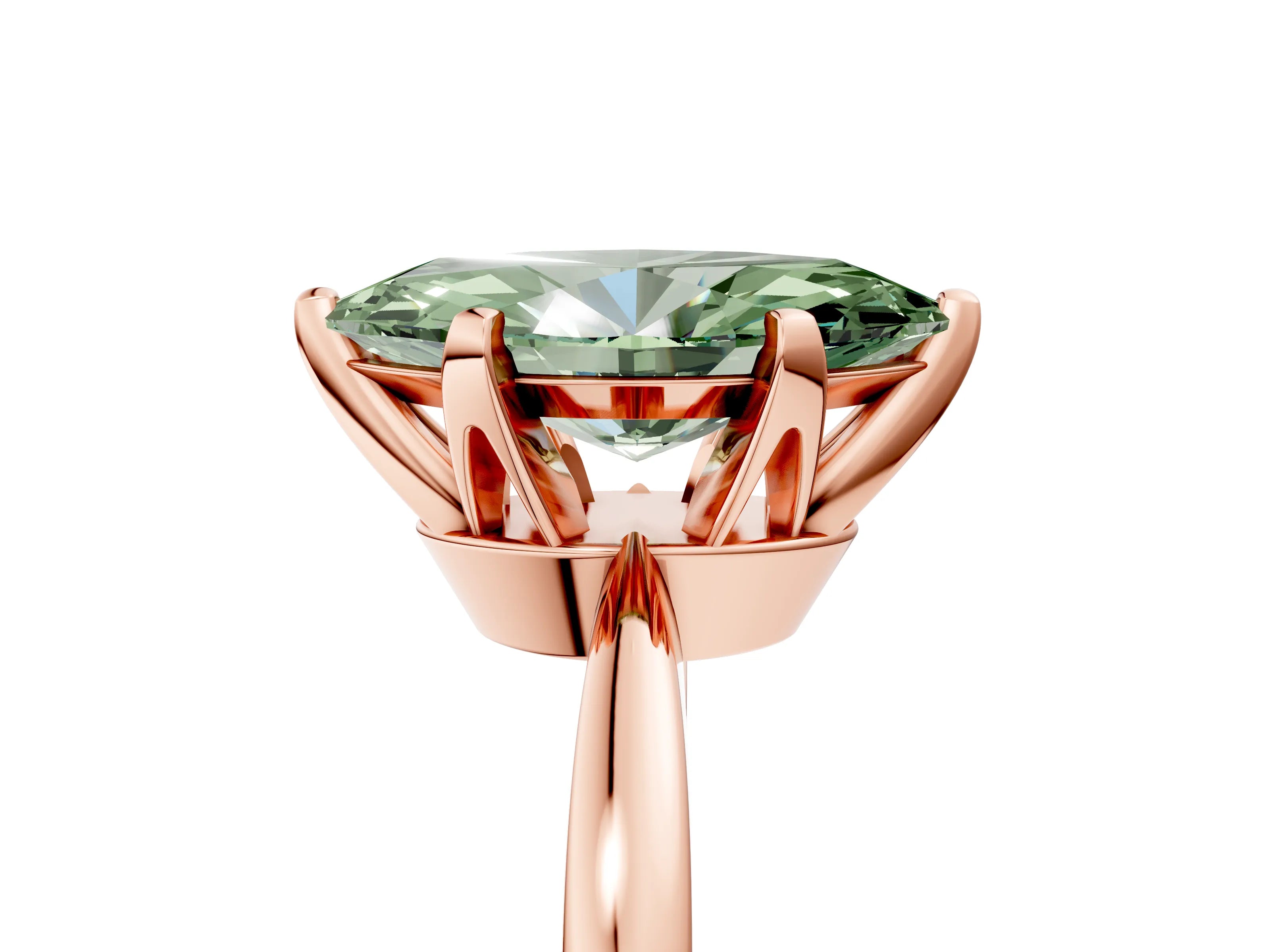Rose gold Fancy Green Marquise Cut Solitaire Engagement Ring with Six-Prong Setting and Tapered Band_5