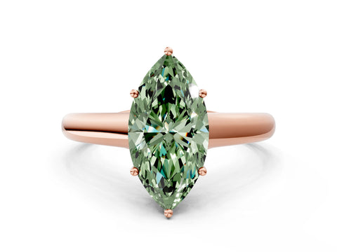 Rose gold Fancy Green Marquise Cut Solitaire Engagement Ring with Tapered Band and Four-Prong Setting_3
