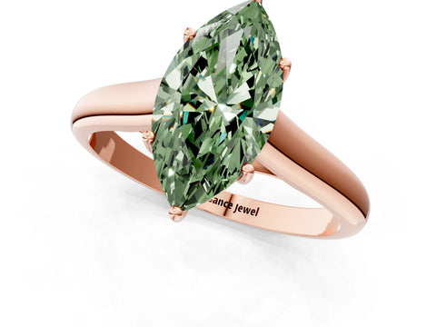 Rose gold Fancy Green Marquise Cut Solitaire Engagement Ring with Tapered Band and Four-Prong Setting_4
