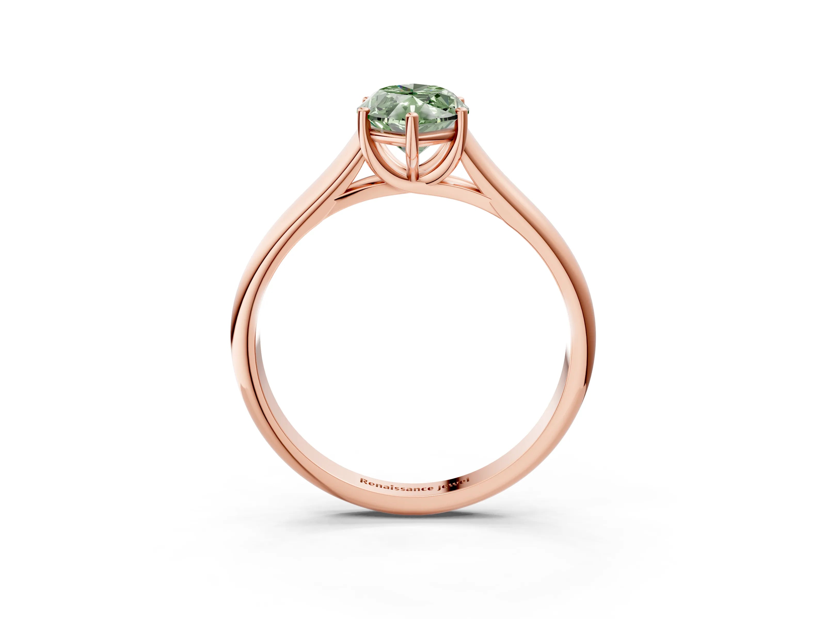 Rose gold Fancy Green Marquise Cut Solitaire Engagement Ring with Tapered Band and Four-Prong Setting_6