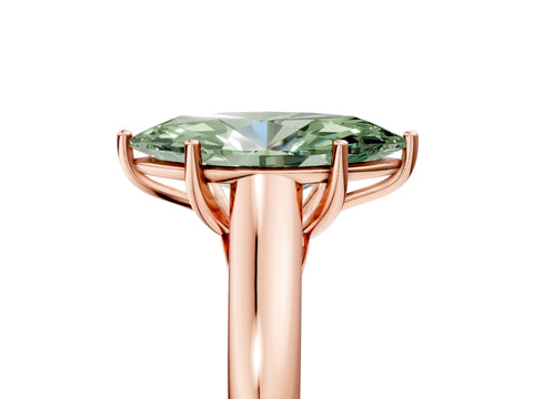 Rose gold Fancy Green Marquise Cut Solitaire Engagement Ring with Tapered Band and Four-Prong Setting_8