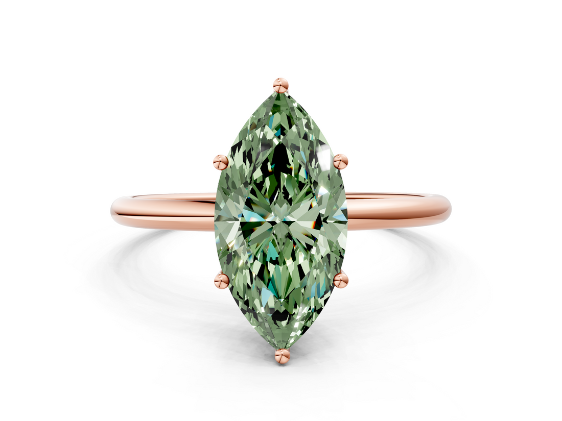 Rose gold Fancy Green Marquise  Cut Solitaire Engagement Ring with Thin Band and Four-Prong Setting_3