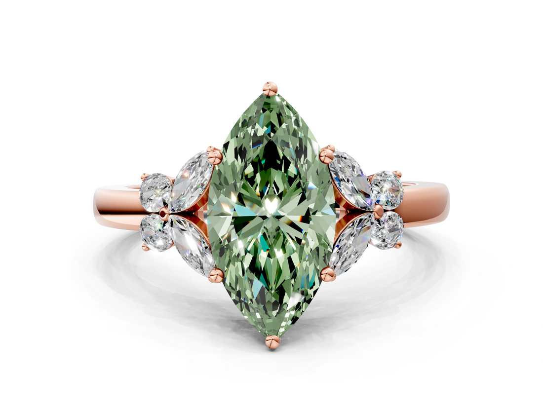 Rose gold Fancy Green Marquise  Cut Solitaire Floral Diamond Ring with Four-Prong Setting_53