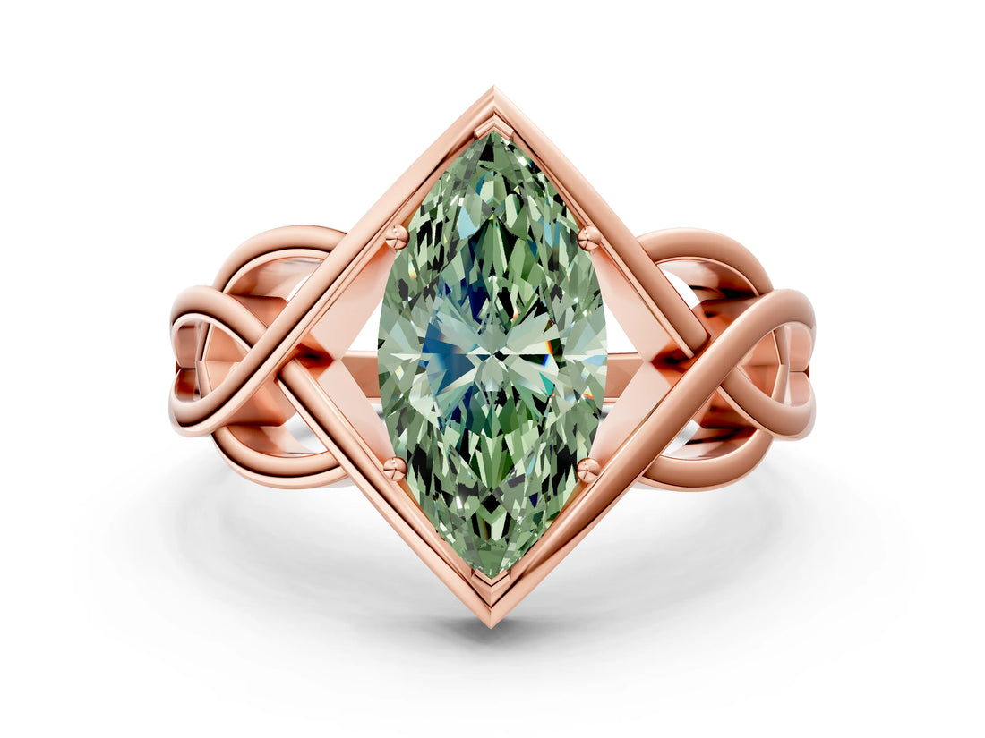 Rose gold Fancy Green Marquise Cut Solitaire Intertwined Band Prong Setting Ring_6
