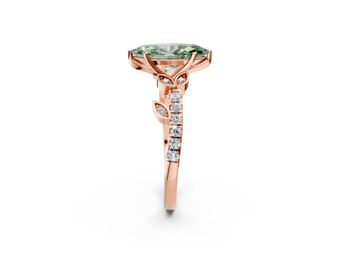 Rose gold Fancy Green Marquise Cut Solitaire Leaf-Inspired Diamond Ring with Pavé Band and Four-Prong Setting_2