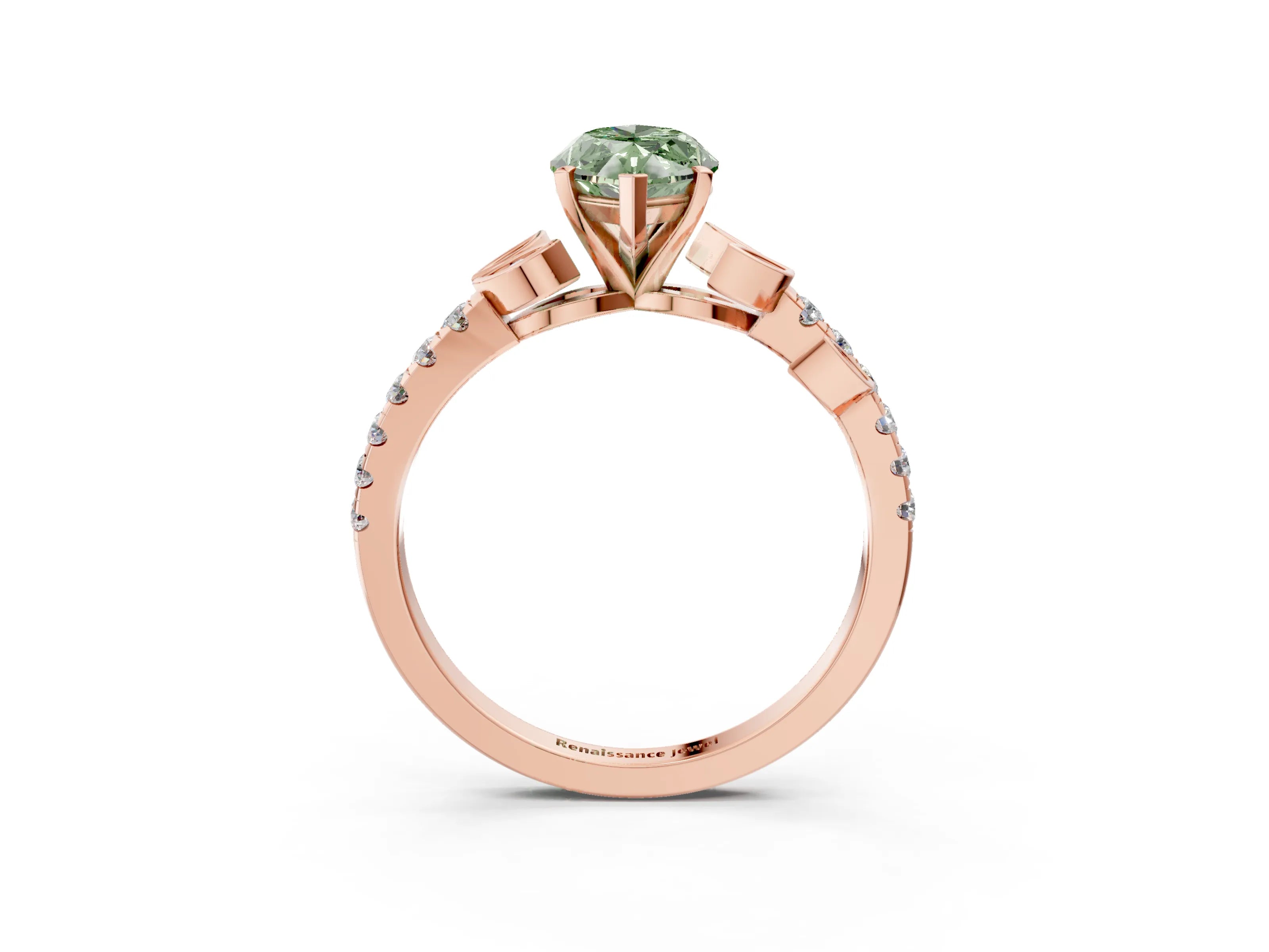 Rose gold Fancy Green Marquise Cut Solitaire Leaf-Inspired Diamond Ring with Pavé Band and Four-Prong Setting_3