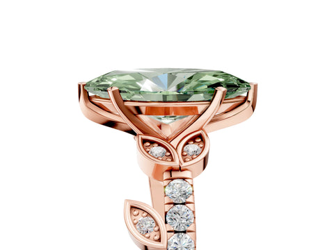 Rose gold Fancy Green Marquise Cut Solitaire Leaf-Inspired Diamond Ring with Pavé Band and Four-Prong Setting_5
