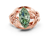 Rose gold Fancy Green Marquise Cut Solitaire Leaf-Inspired Engagement Ring with Prong Setting_12