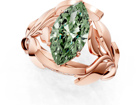 Rose gold Fancy Green Marquise Cut Solitaire Leaf-Inspired Engagement Ring with Prong Setting_1