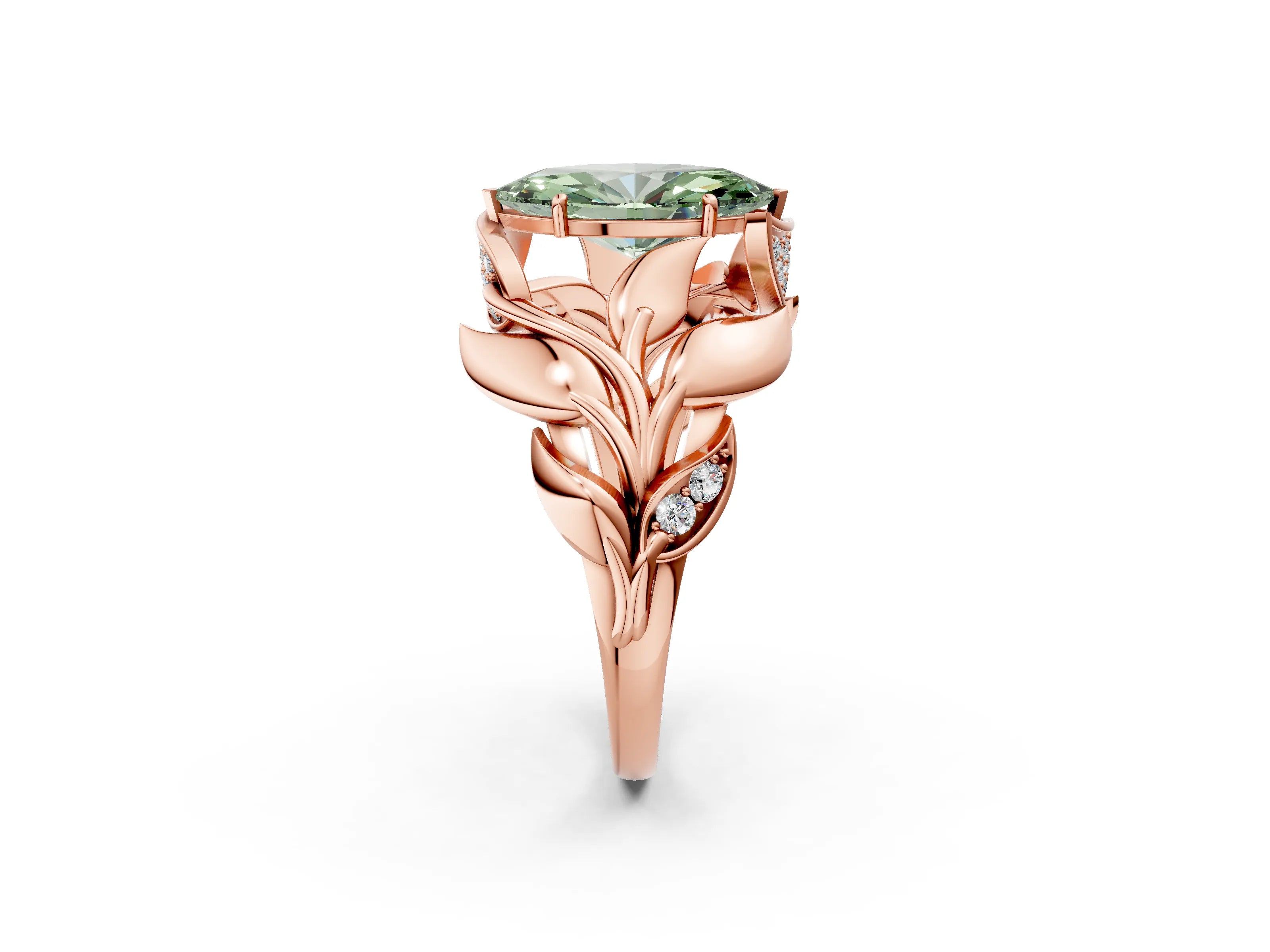 Rose gold Fancy Green Marquise Cut Solitaire Leaf-Inspired Engagement Ring with Prong Setting_2