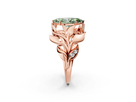 Rose gold Fancy Green Marquise Cut Solitaire Leaf-Inspired Engagement Ring with Prong Setting_2