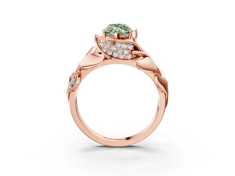 Rose gold Fancy Green Marquise Cut Solitaire Leaf-Inspired Engagement Ring with Prong Setting_3