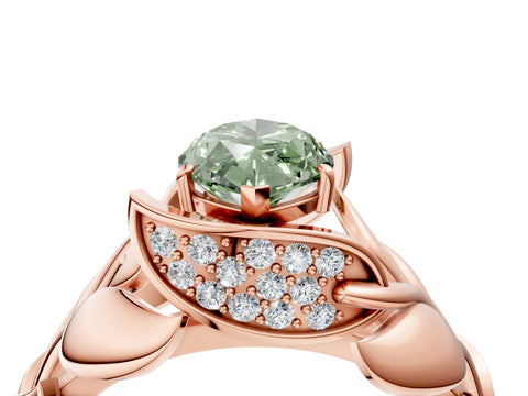 Rose gold Fancy Green Marquise Cut Solitaire Leaf-Inspired Engagement Ring with Prong Setting_4