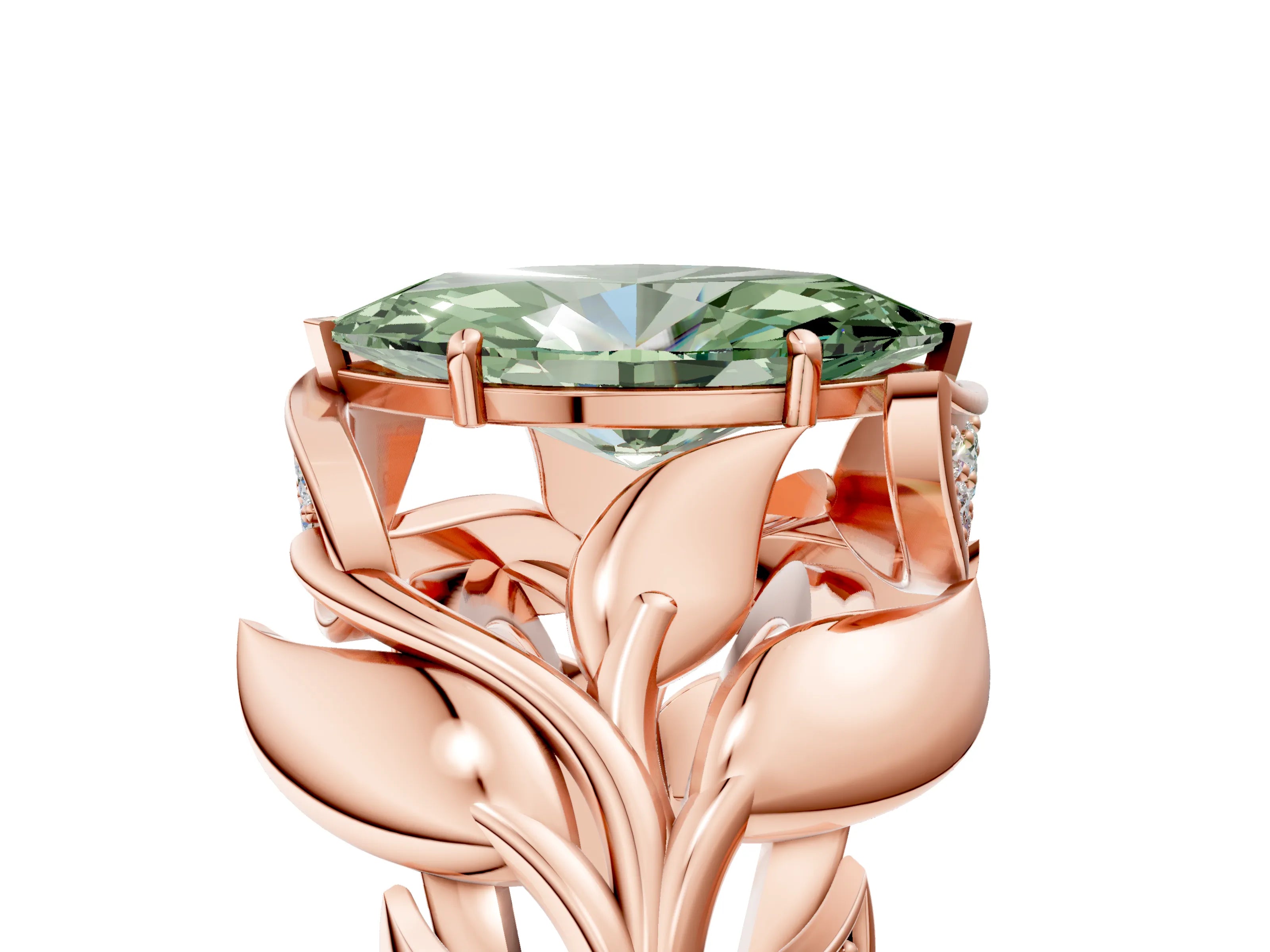 Rose gold Fancy Green Marquise Cut Solitaire Leaf-Inspired Engagement Ring with Prong Setting_5
