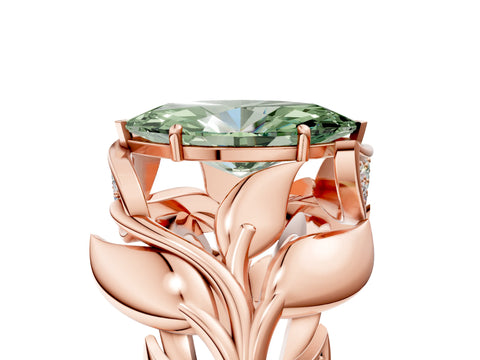Rose gold Fancy Green Marquise Cut Solitaire Leaf-Inspired Engagement Ring with Prong Setting_5