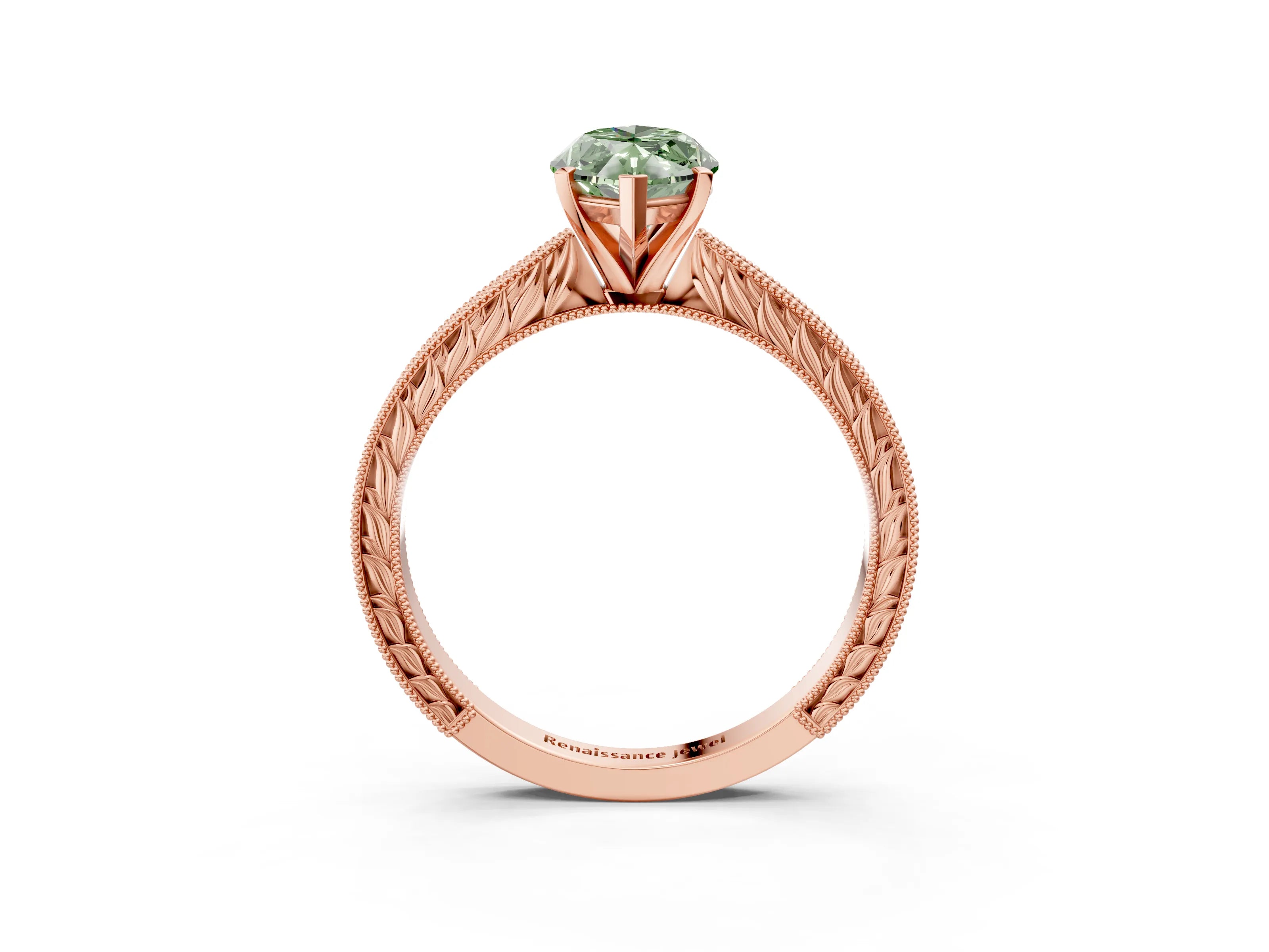 Rose gold Fancy Green Marquise Cut Solitaire Milgrain Engraved Band with Four-Prong Setting_3