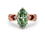 Rose gold Fancy Green Marquise Cut Solitaire Milgrain Leaf Band with Prong Setting