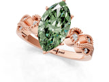 Rose gold Fancy Green Marquise Cut Solitaire Milgrain Leaf Band with Prong Setting_1