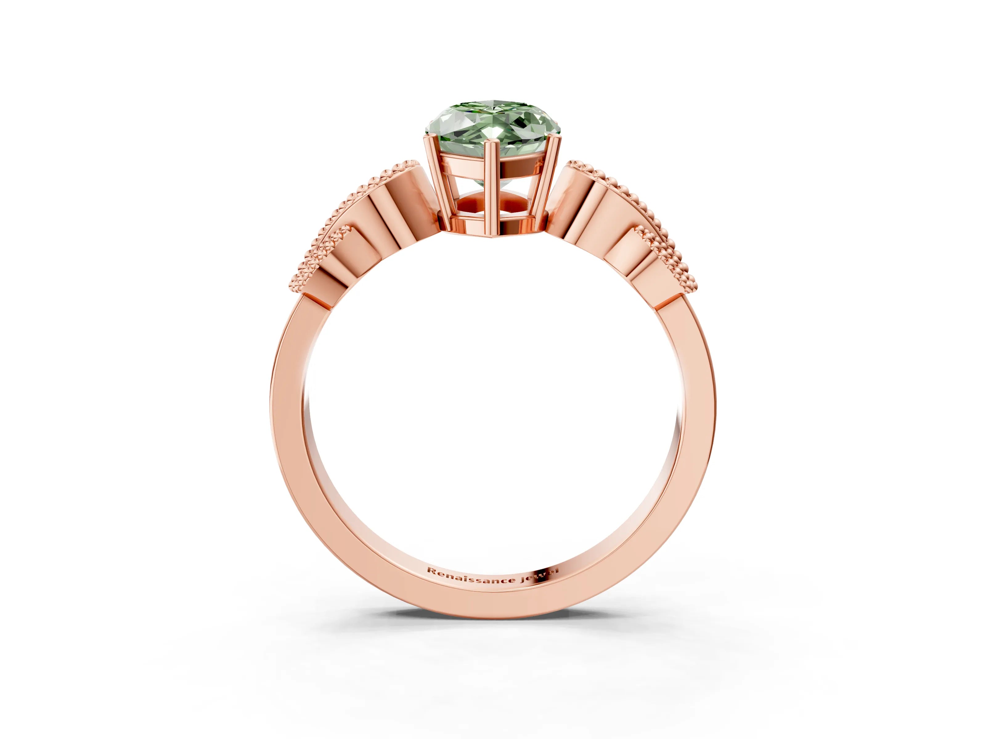 Rose gold Fancy Green Marquise Cut Solitaire Milgrain Leaf Band with Prong Setting_3